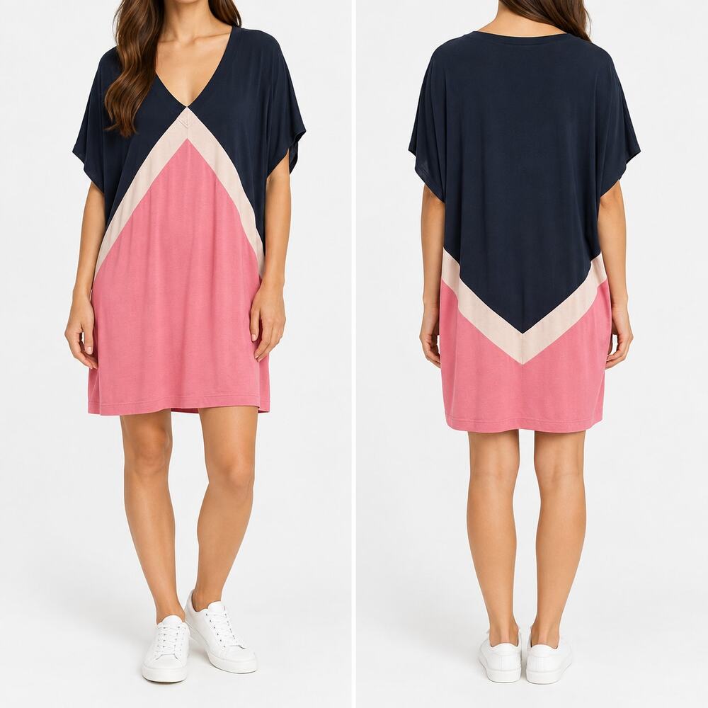 Marc by Marc Jacobs Colorblock Tunic Dress Womens XS S Navy Pink Rayon Stretch